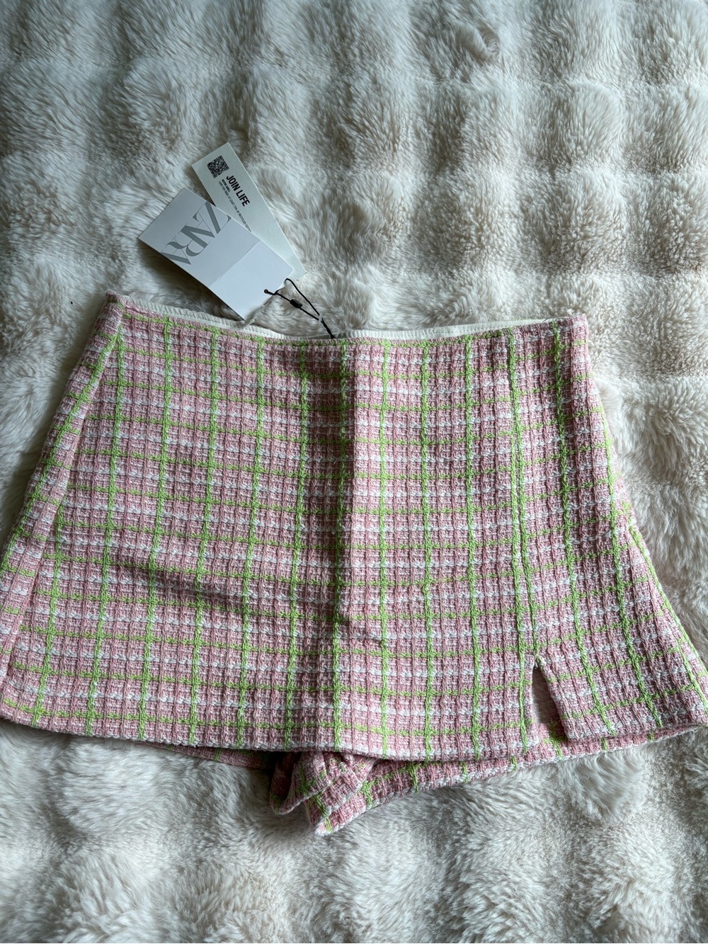 Zara Pink & Green Tweed Skort Shorts